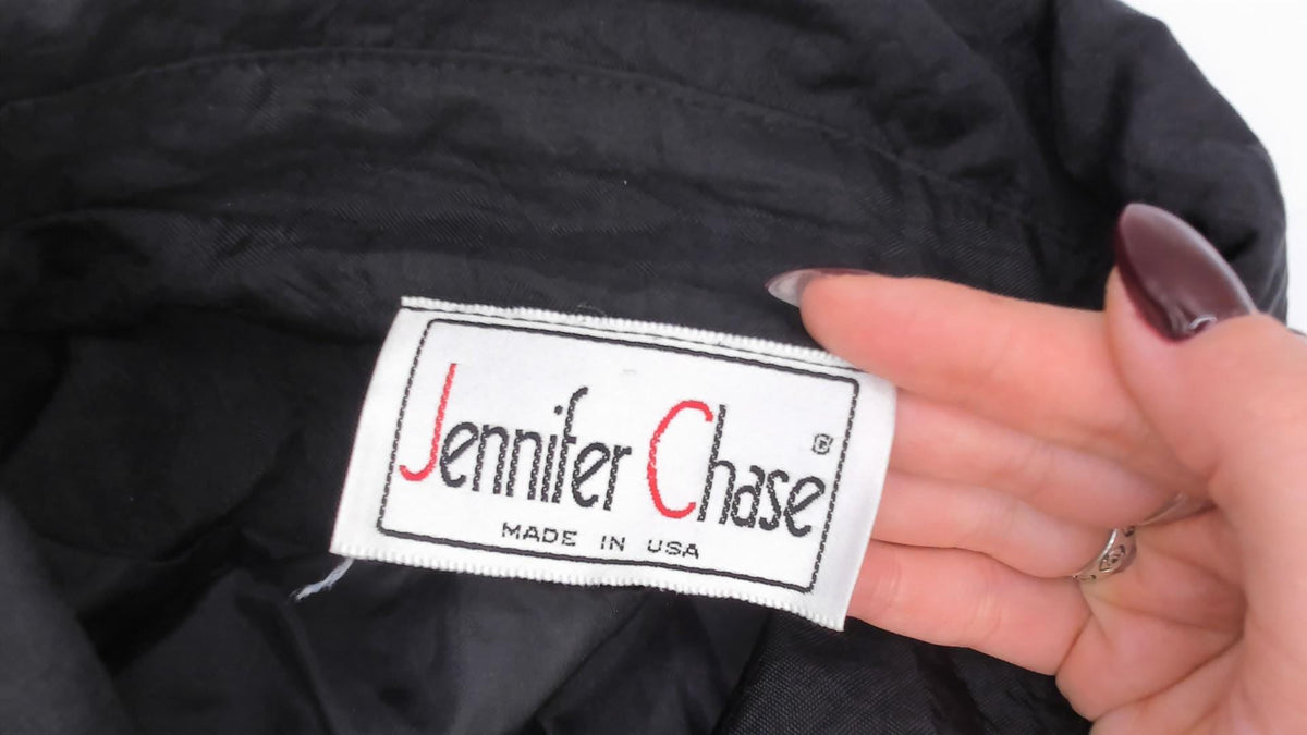 90s Jennifer Chase Black Trench Coat Double Breasted Collared Duster Extra Large XL