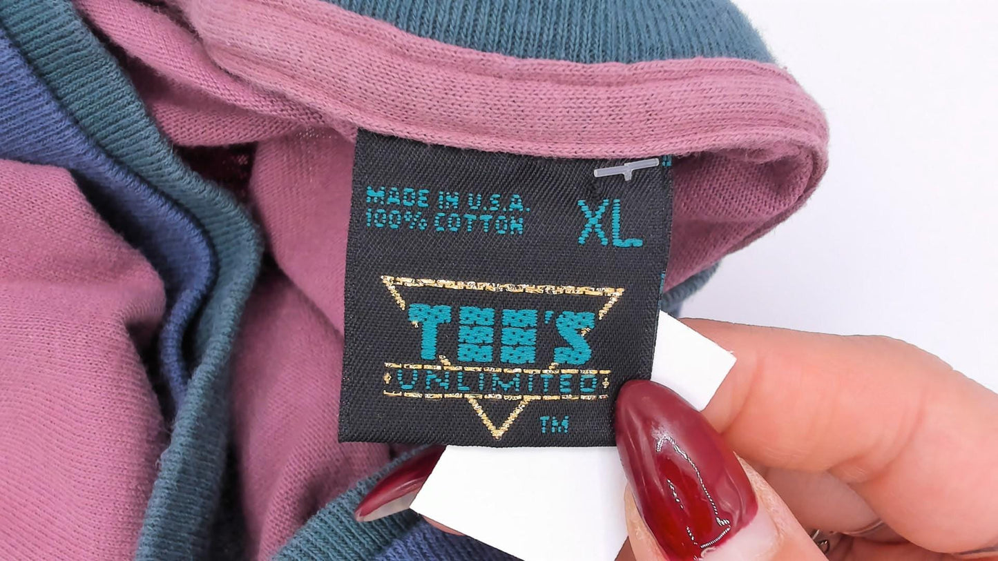 90s Mississippi Magnolia State Color Block Tee Mauve Teal Cotton Extra Large