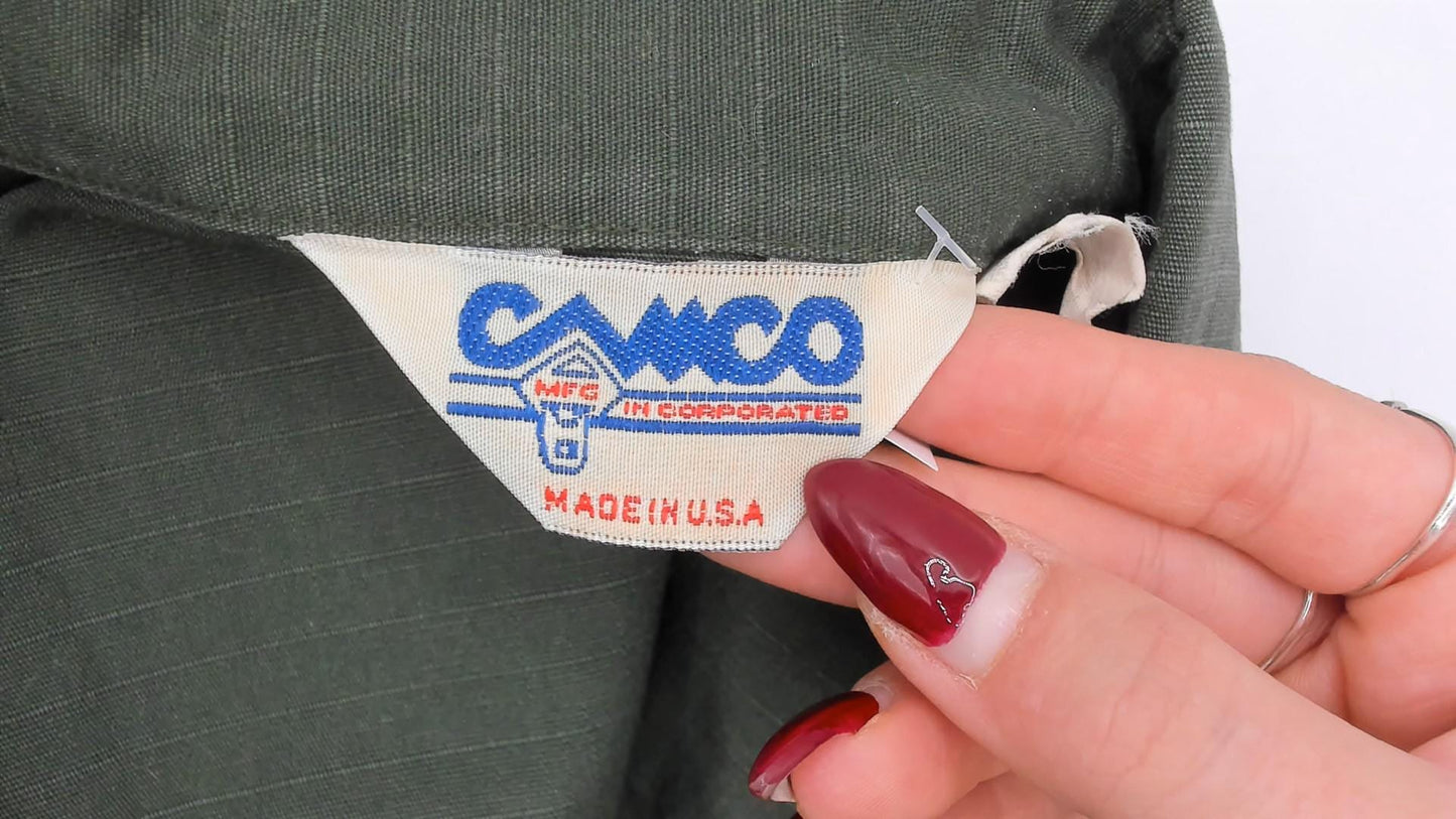 90s Camco Military Shirt Olive Green Button-Up Utility Epaulette Extra Large