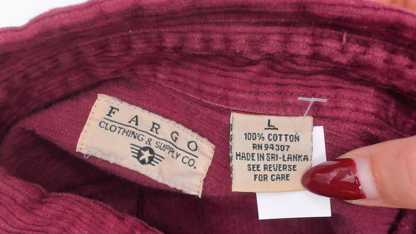 90s Fargo Clothing Burgundy Corduroy Button-Down Shirt Long Sleeve Large L