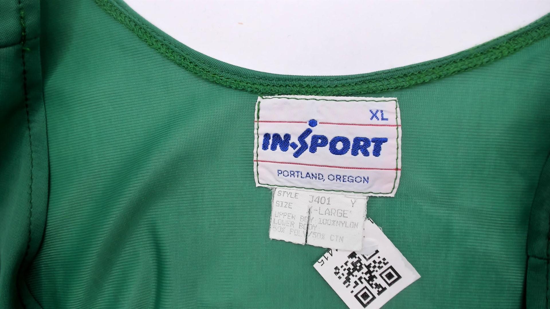 80s Insport Color Block Tank Top Green White Mesh Cotton Extra Large XL