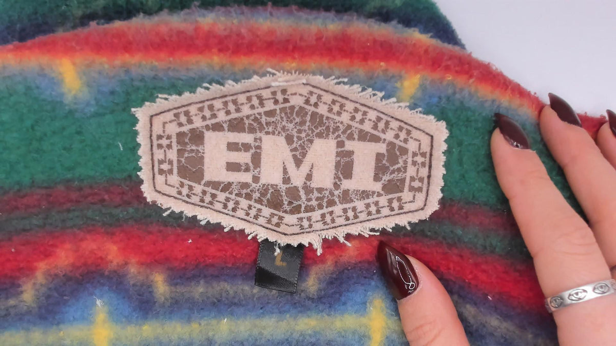 90s Emi Southwestern Fleece Vest Red Blue Geometric Shawl Collar Large L