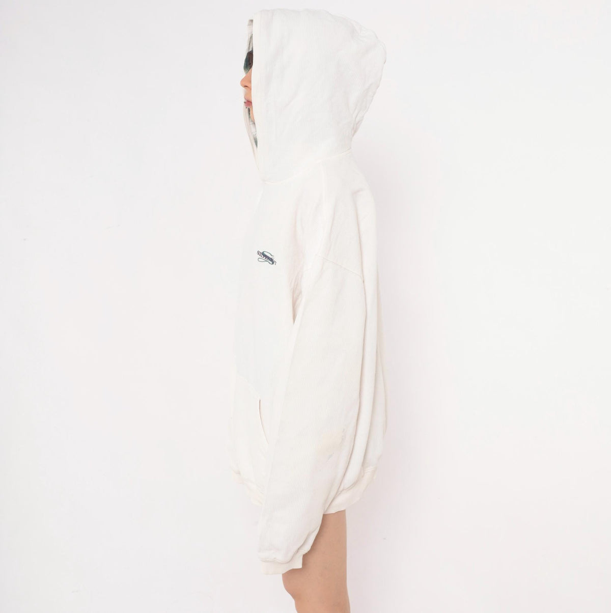 90s Side Out Hoodie Cream Embroidered Logo Raglan Pullover Extra Large XL