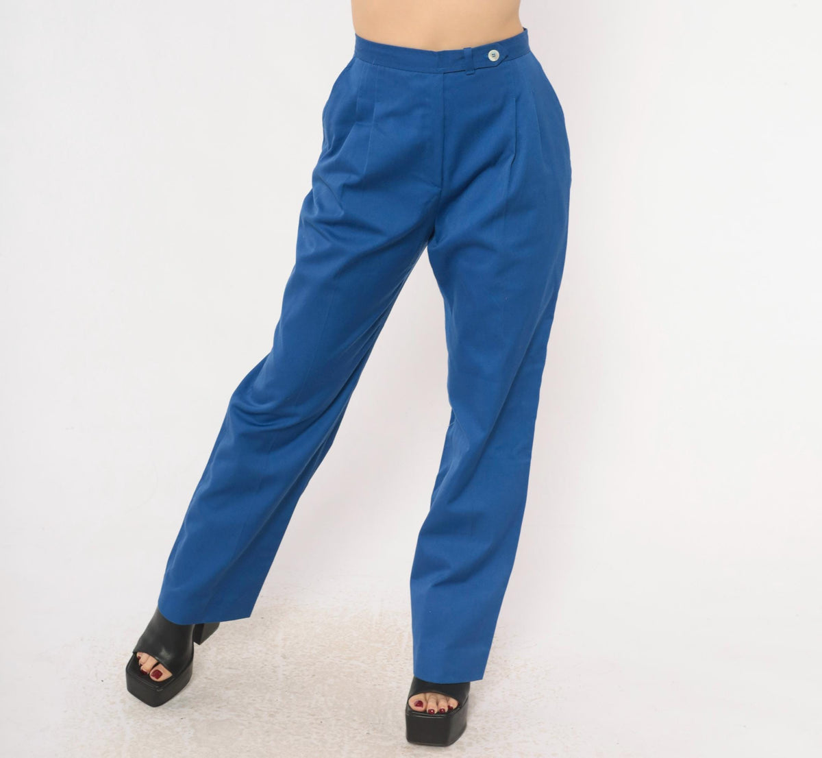 70s Evan-Picone Cobalt High-Waist Pleated Trousers Straight Leg Small S
