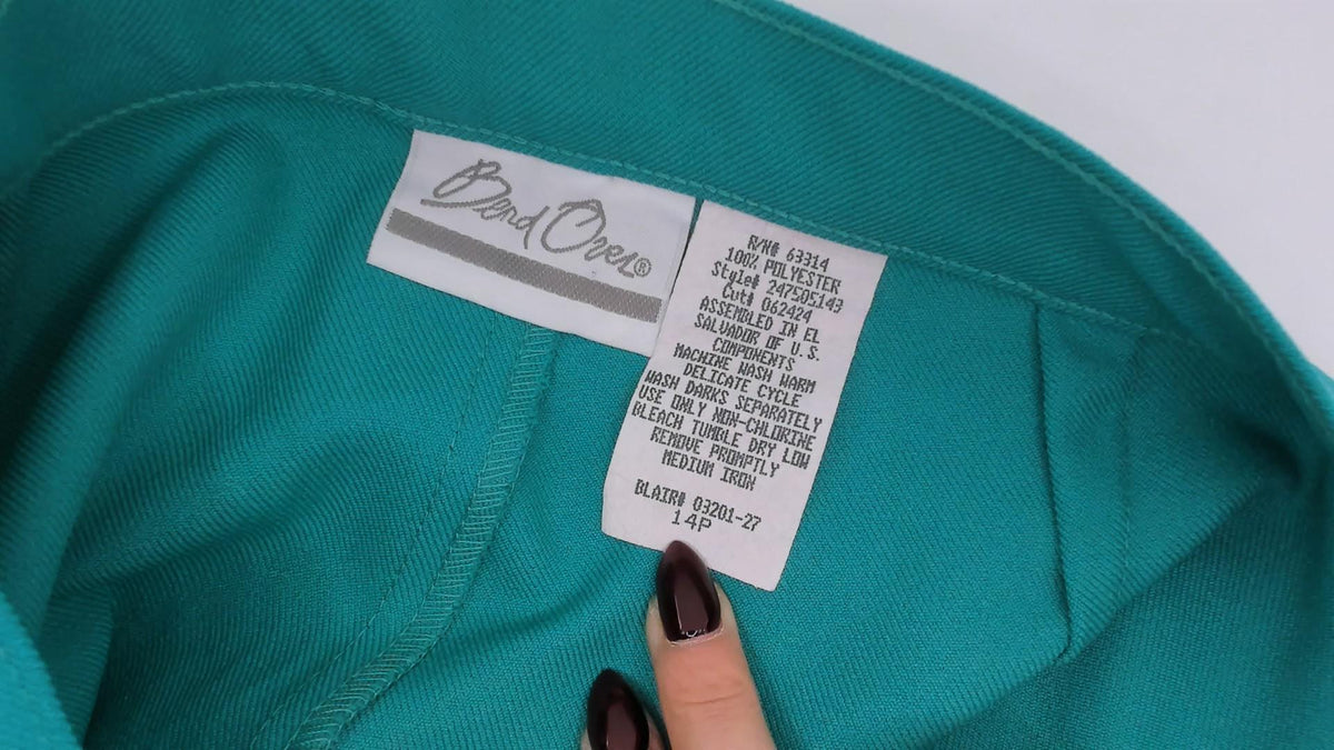70s Bend Over Teal High Waist Straight Leg Trousers Petite Large