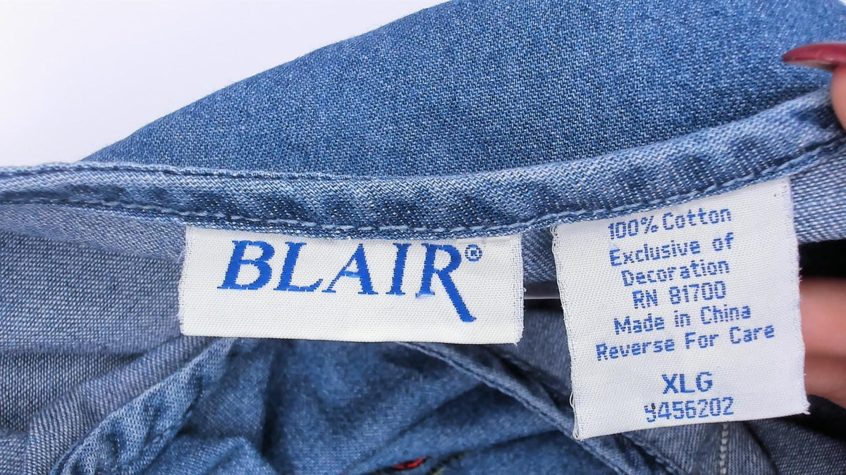 90s Blair Ladybug Embroidered Denim Shift Dress Blue Knee-Length Extra Large