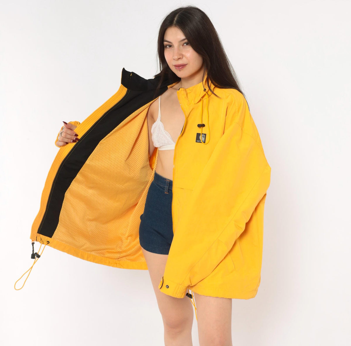 2000s Carhartt Yellow Hooded Windbreaker Jacket Storm Flap XXL