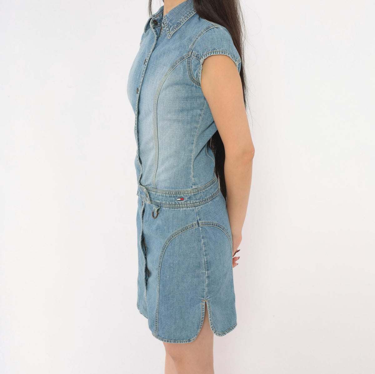 Tommy Jeans Y2K Light Wash Denim Mini Dress Snap Button Small S