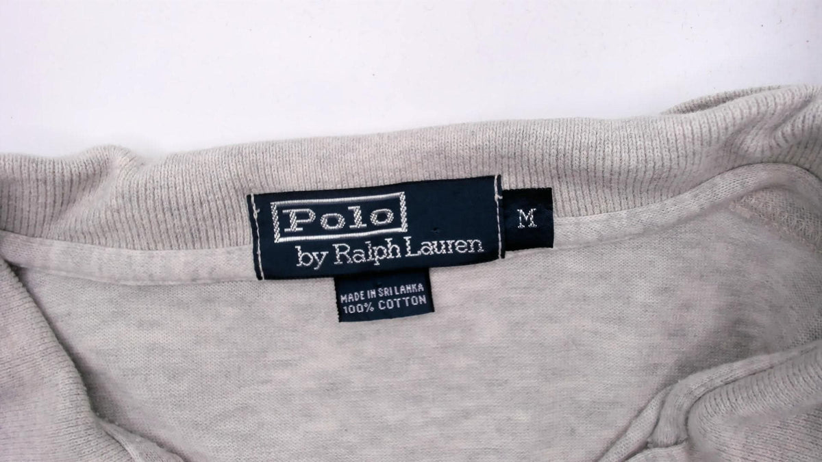 90s Polo Ralph Lauren Grey Cotton Long Sleeve Polo Shirt Medium M