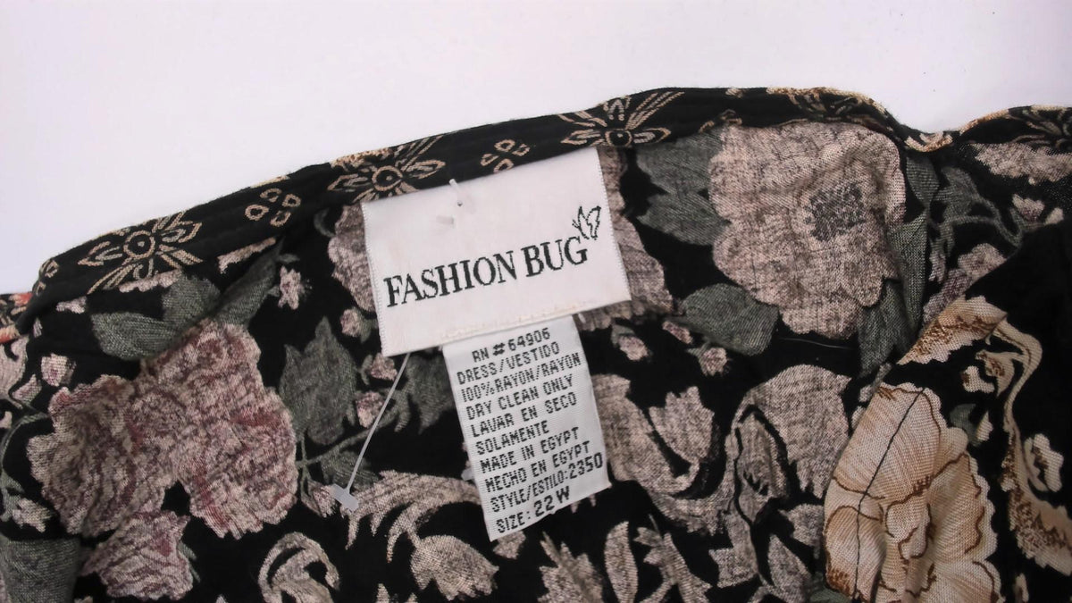 90s Fashion Bug Black Floral Maxi Dress Rose Border Pink Cream Plus Size 3X