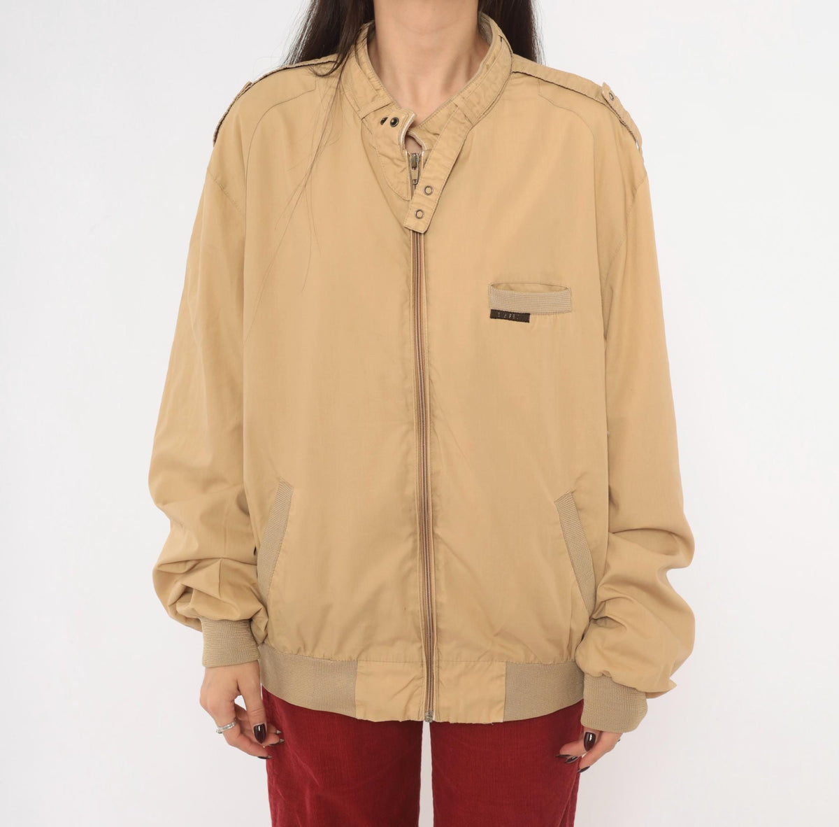 80s Members Only Bomber Jacket Beige Tan Snap Collar Raglan Extra Large