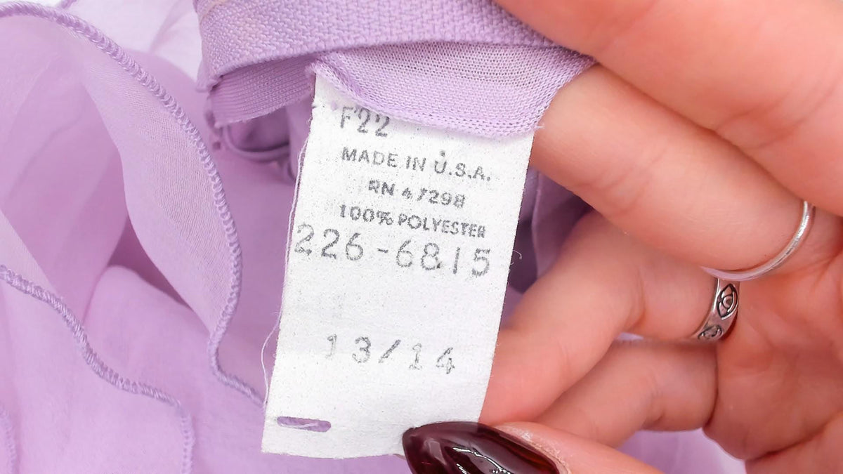 70s Lilac Chiffon Maxi Dress Flutter Sleeve A-Line Purple Pastel Large L