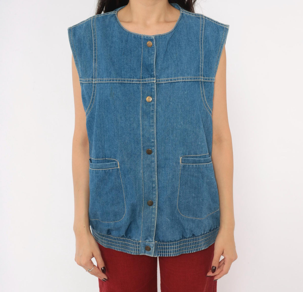 90s Juleigh Jean Denim Vest Blue Snap Button Sleeveless Large L