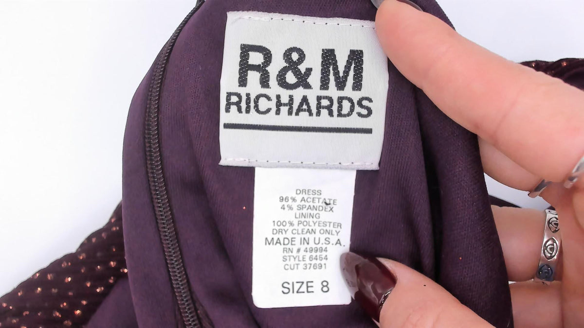 90s R&M Richards Burgundy Glitter Maxi Dress V-Neck Sleeveless Medium