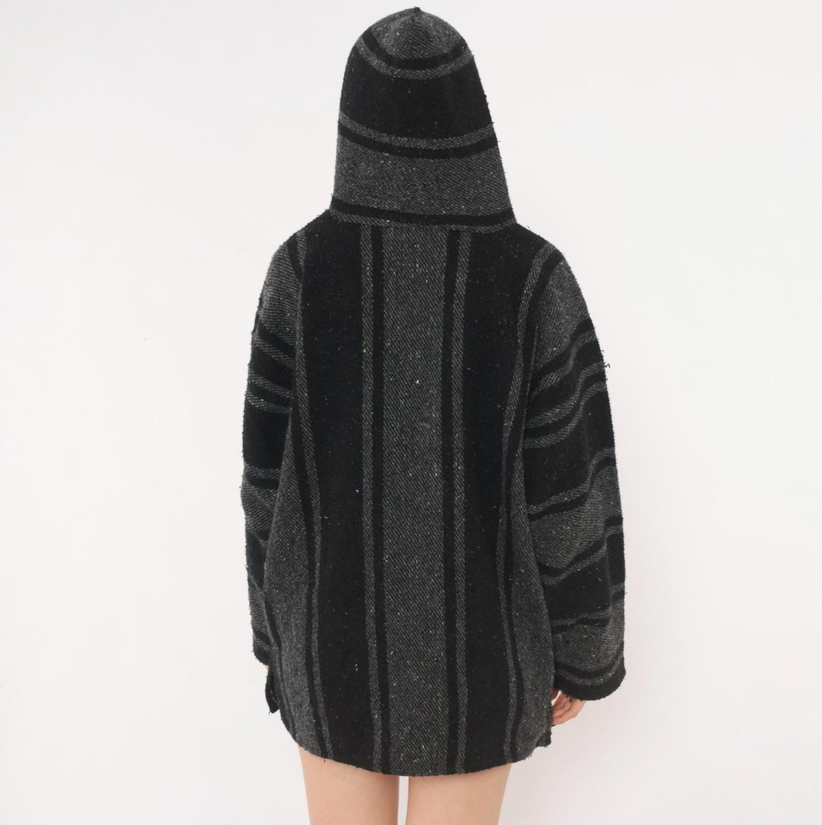 Y2K Peyote Baja Hoodie Black Grey Striped Woven Cotton Kangaroo Pocket Extra Large XL