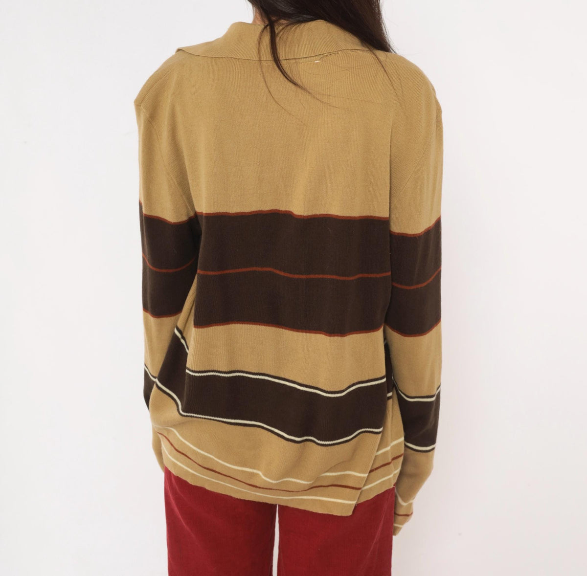 80s Alfie California Striped Polo Sweater Brown Tan Rust Medium
