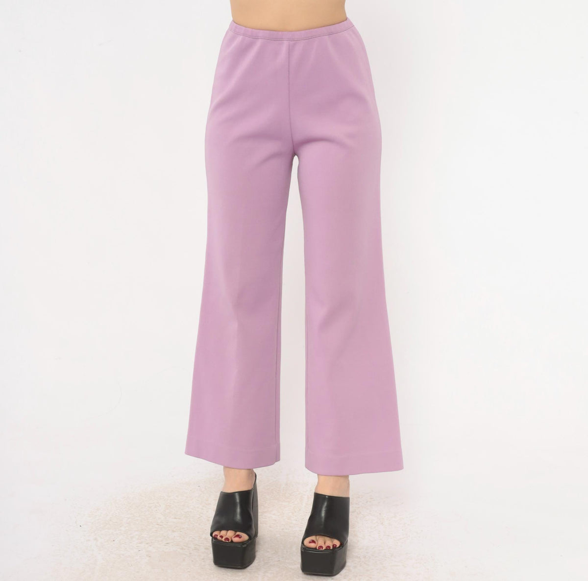 70s Lavender High-Waist Wide-Leg Flare Pants Pull-On Cropped Small