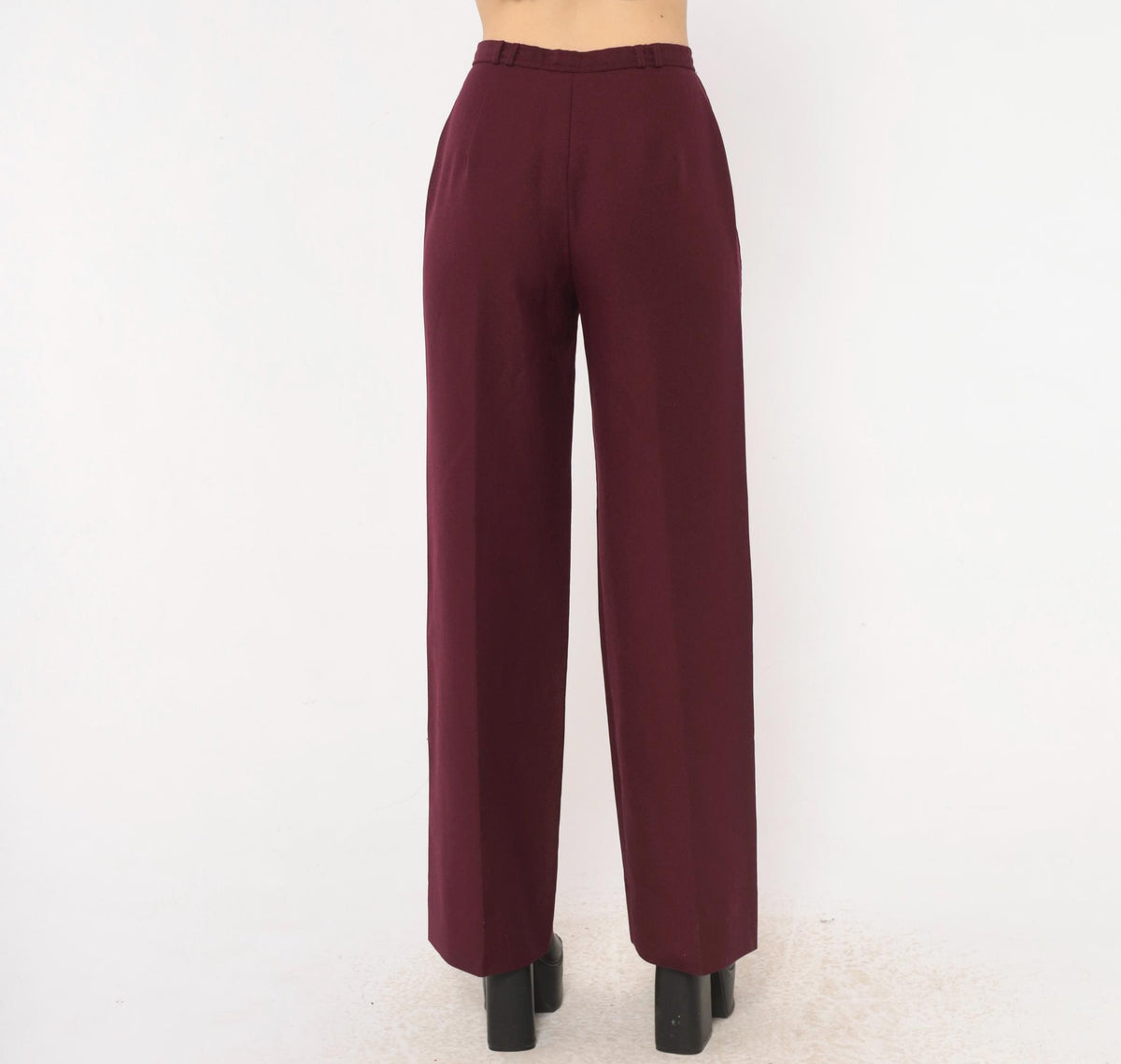 70s Panther Burgundy High-Waist Wide-Leg Trousers Disco Small S
