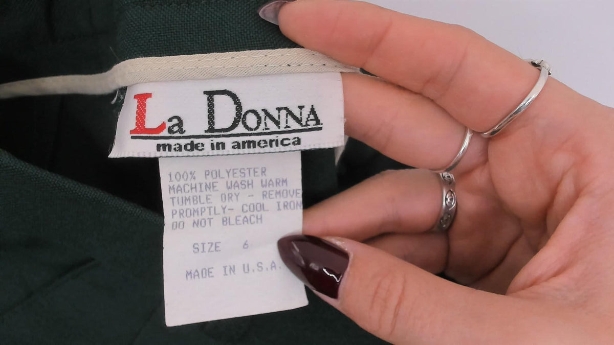 80s La Donna Forest Green Pleated High-Waist Trousers Tapered Leg Extra Small