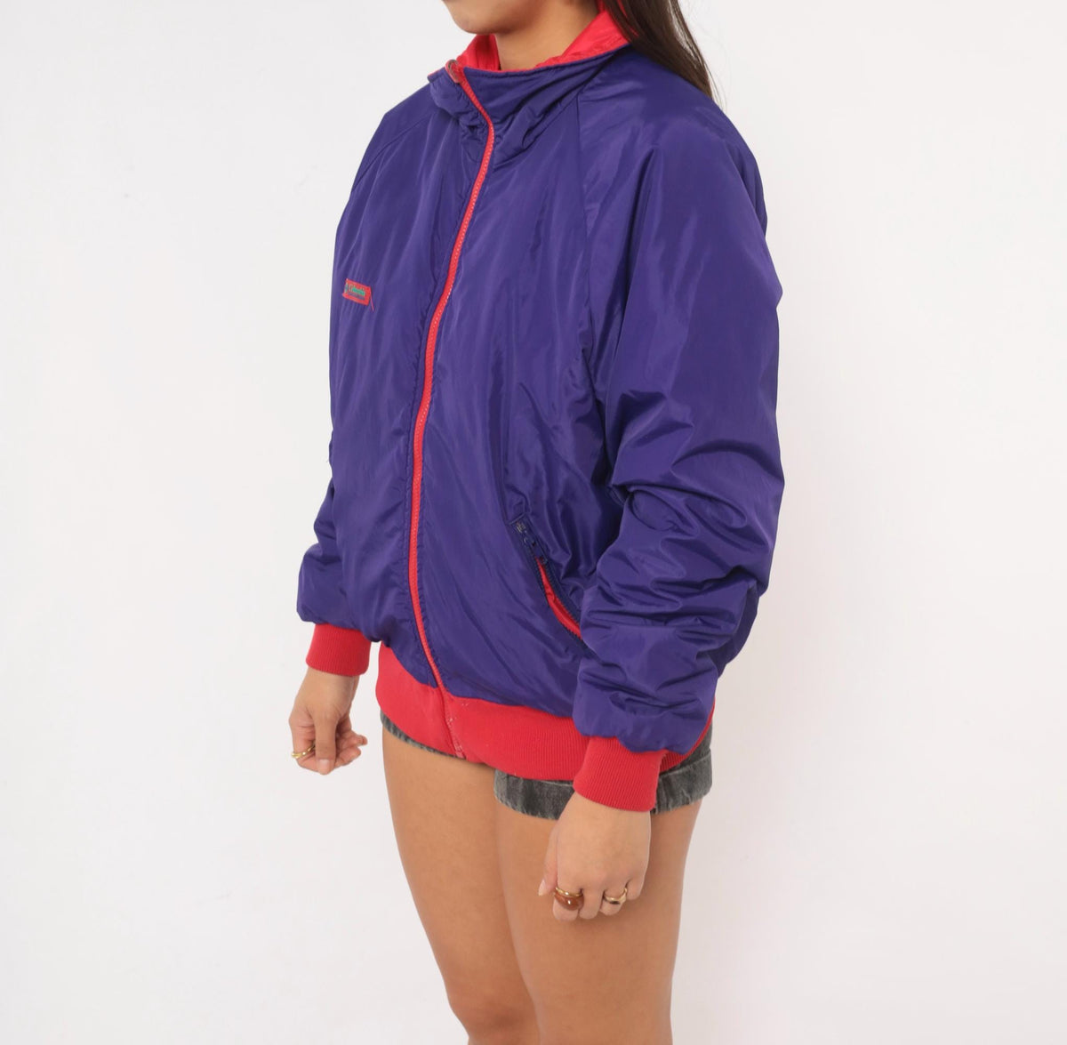 90s Columbia Reversible Bomber Jacket Red Purple Color Block Medium