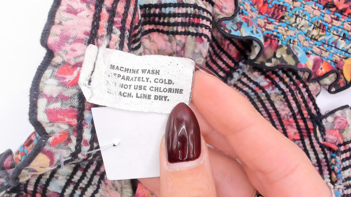 70s Floral Mini Dress Burgundy Blue Smocked Square Neck Ruffle Strap Small