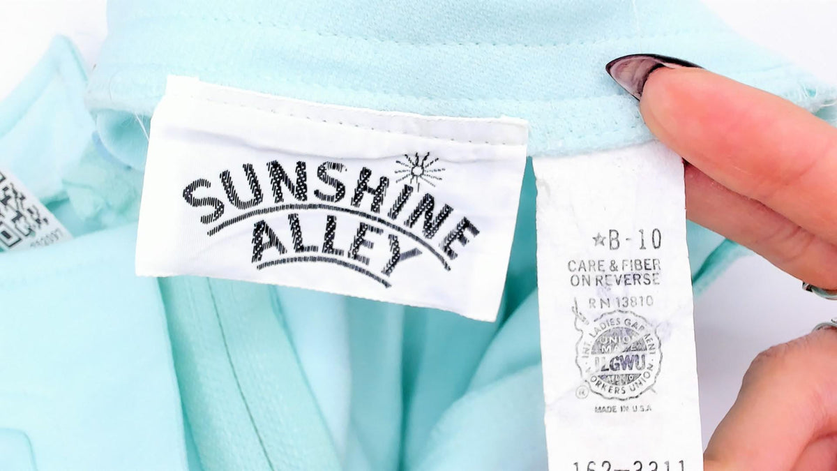 70s Sunshine Alley Mint Green Shift Dress Mandarin Collar Knee-Length Large L