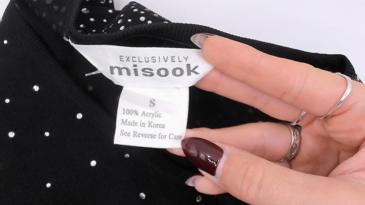 90s Misook Black Rhinestone Knit Dress Long Sleeve Shift Small S