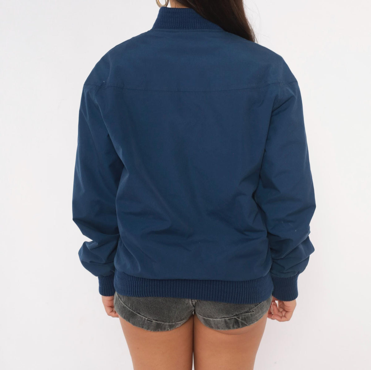 80s Baracuta Bomber Jacket Navy Blue Tartan Lining Medium
