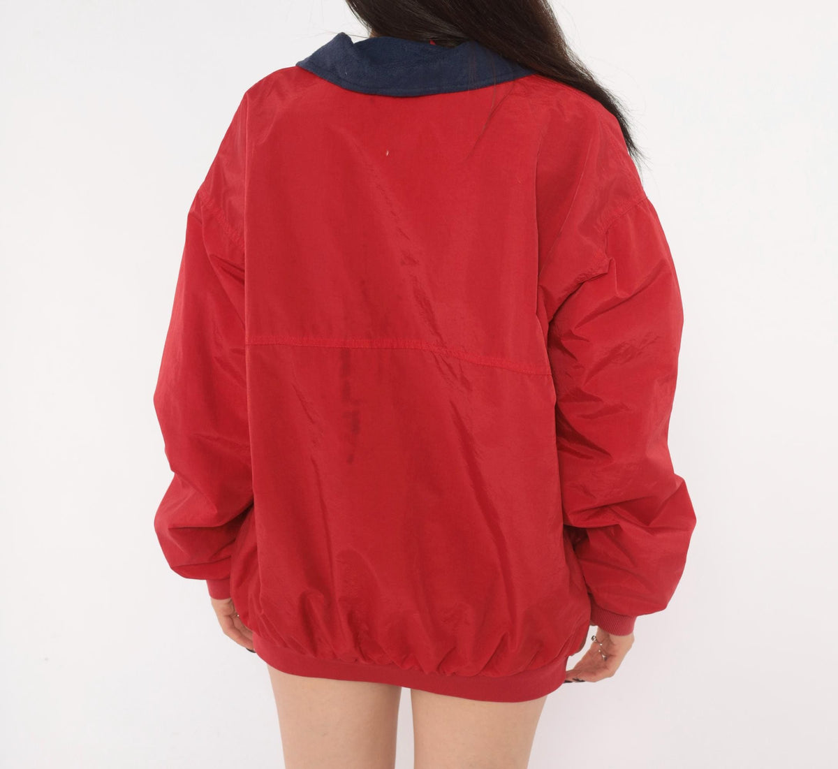 90s White Sierra Red Bomber Jacket Navy Fleece Lined Windbreaker Large L