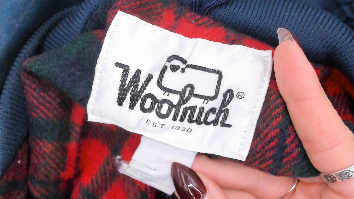 80s Woolrich Navy Barn Jacket Plaid Flannel Lined Raglan Medium