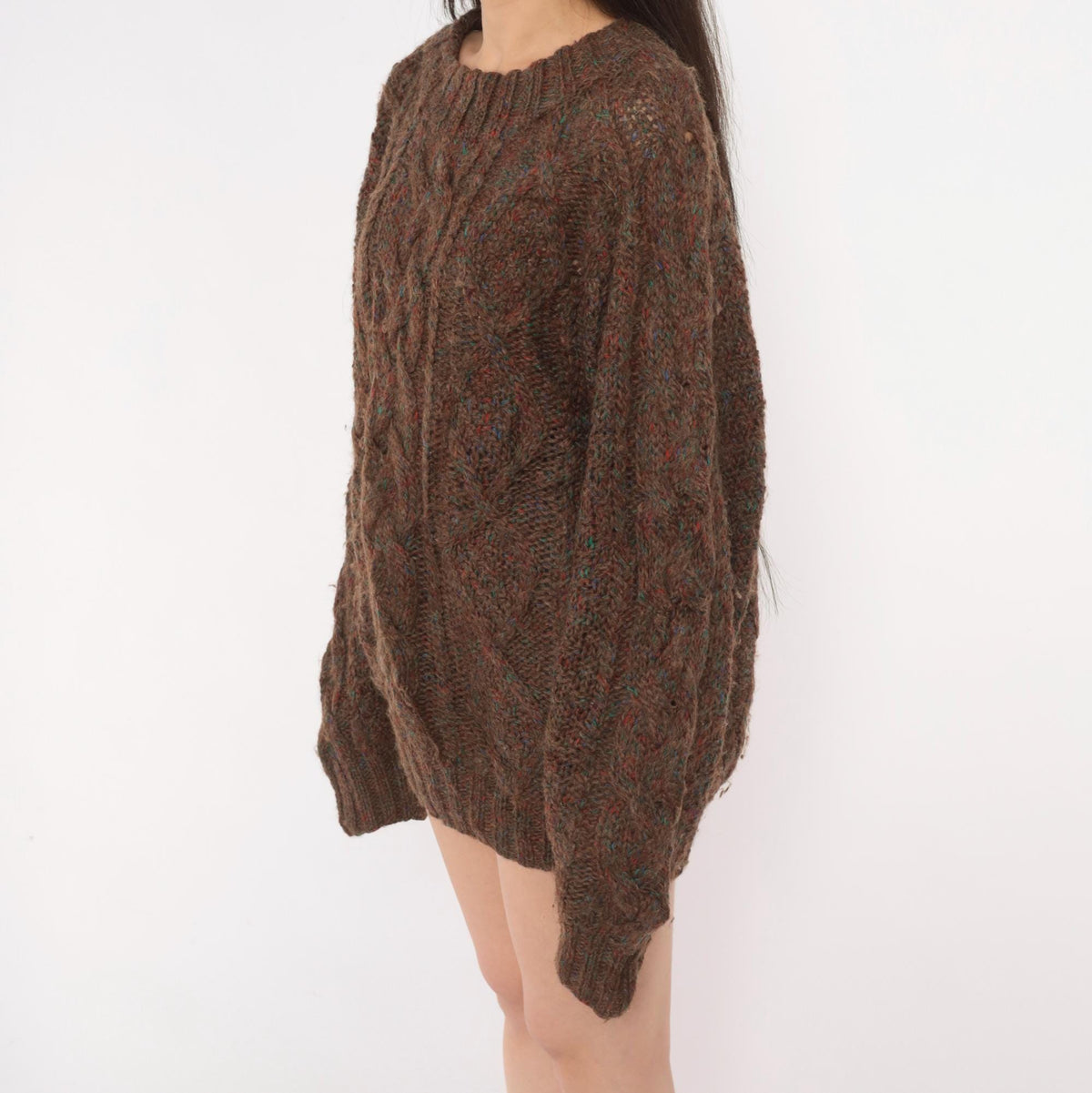 Tommy Hilfiger 90s Cable Knit Wool Sweater Brown Speckled Large