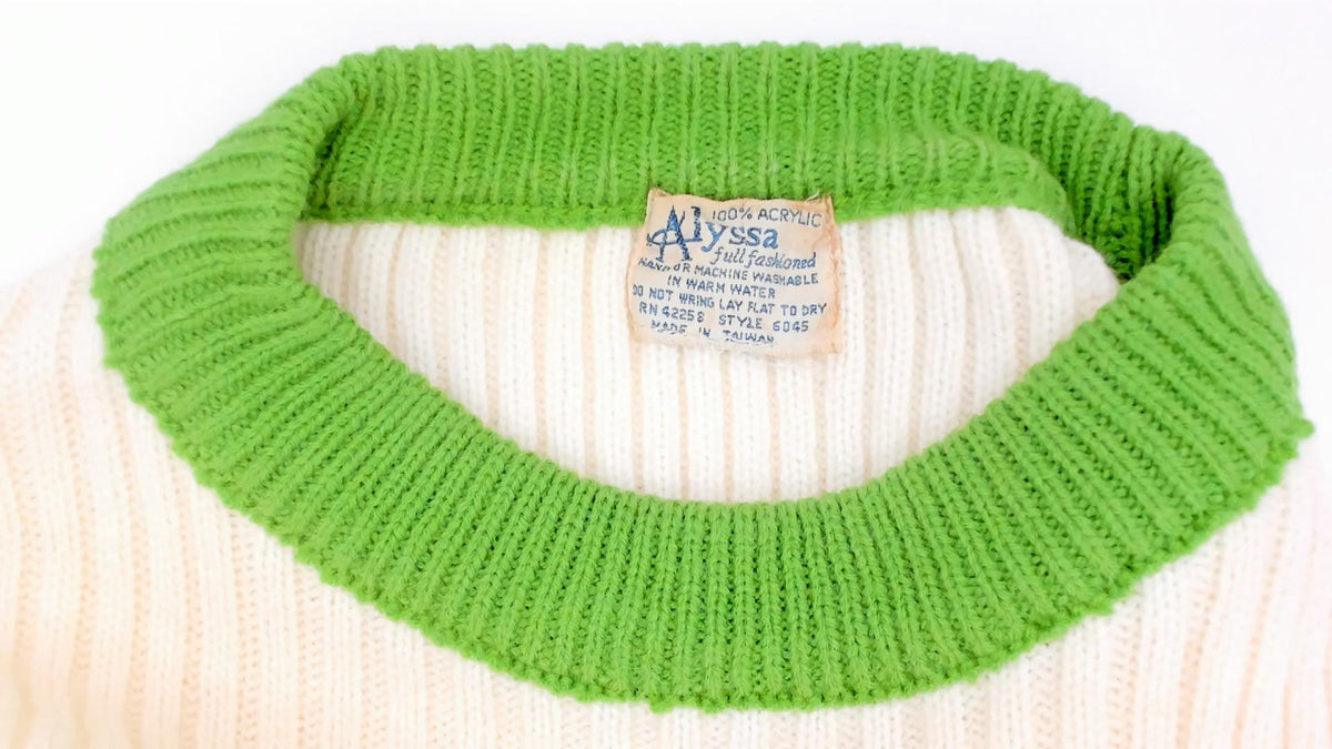 70s Alyssa Knit Mini Dress Green Cream Diamond Argyle Short Sleeve Extra Small XS