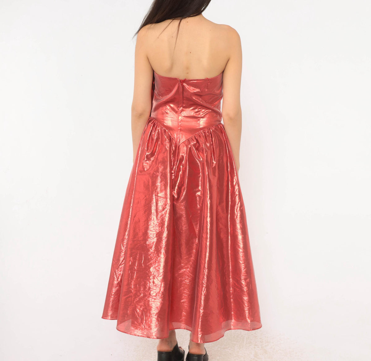80s Nadine Formals Metallic Red Strapless Party Dress Sweetheart Neckline Medium M