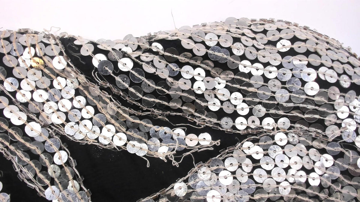 80s Silver Sequin Butterfly Silk Blouse Batwing Sleeve V Neck Medium