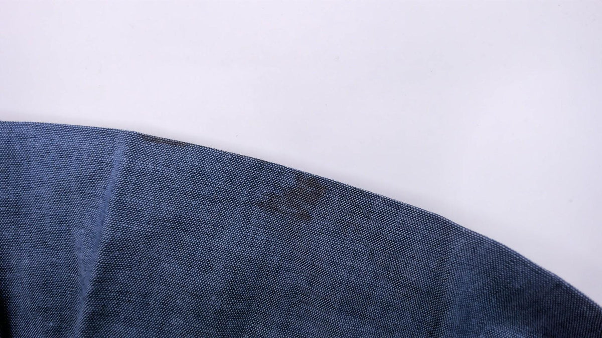 60s Blue Chambray Dress Cat Applique Boat Neck Below Knee Small