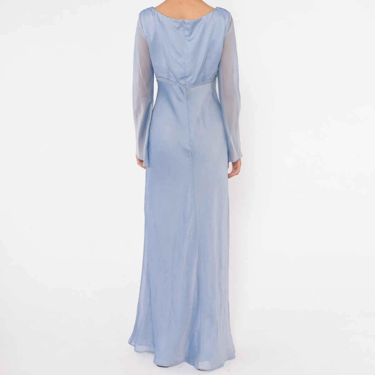 90s Michaelangelo Periwinkle Maxi Dress Empire Waist Beaded V Neck Small