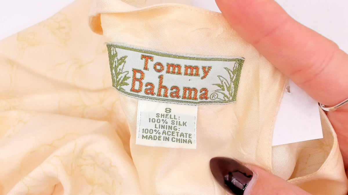 Y2K Tommy Bahama Silk Dress Yellow Floral Sleeveless A-Line Knee Medium M