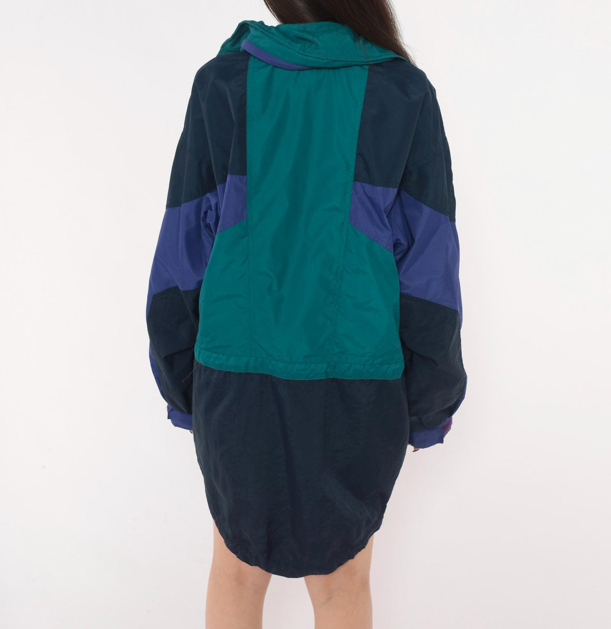 90s Columbia Anorak Navy Teal Purple Color Block Windbreaker Half Zip Small