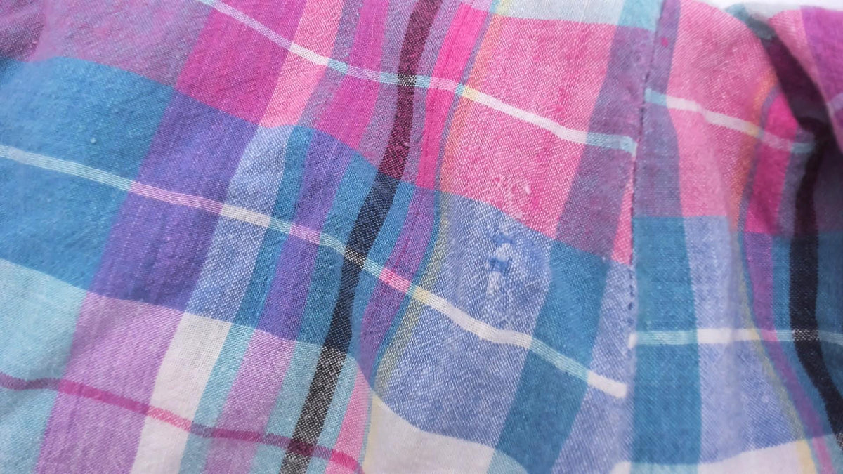 80s Hana Madras Plaid Romper Pink Blue Purple V Neck Tie Back Medium