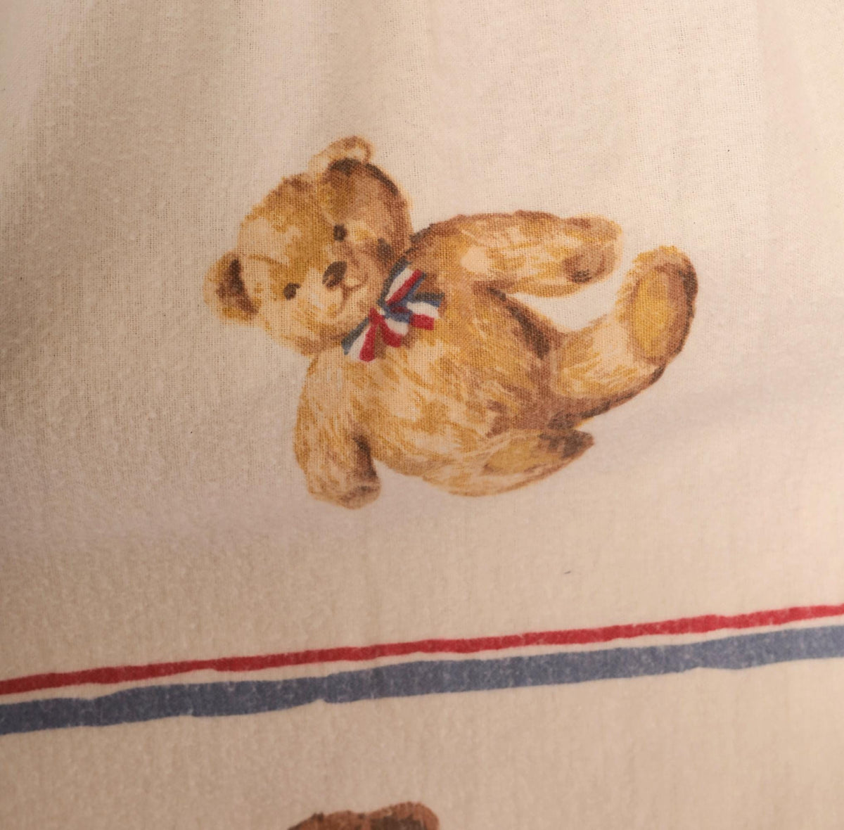 80s Teddy Bear Print Cotton Flannel Skirt Cream A-Line Medium