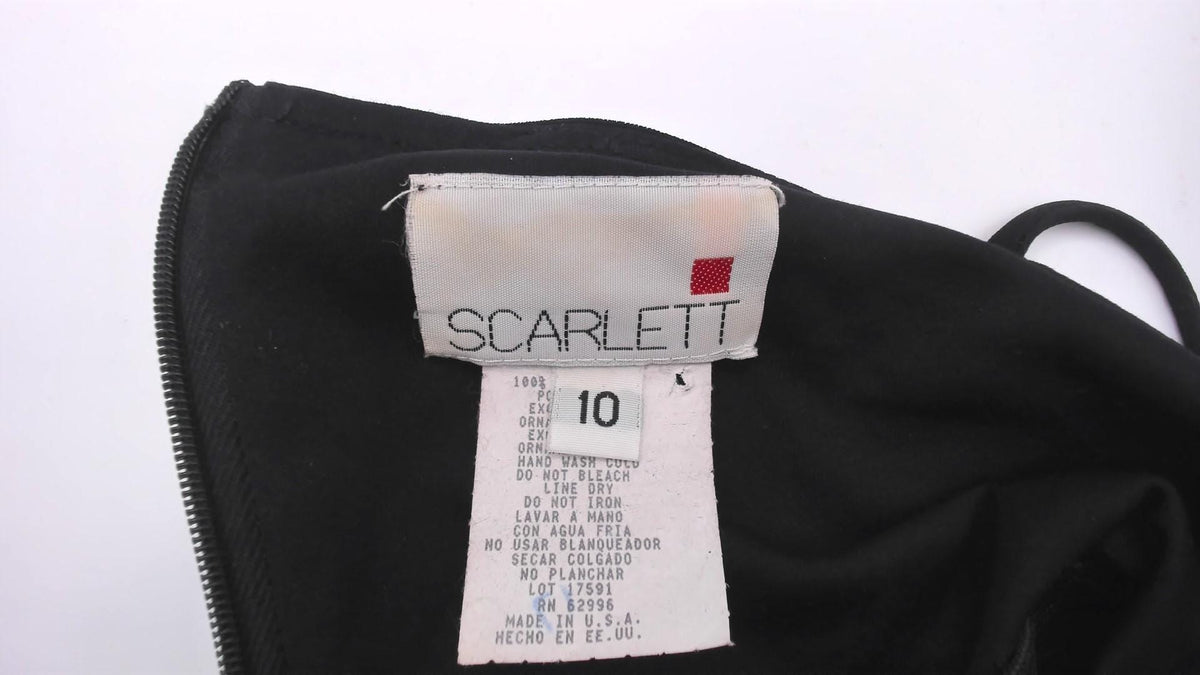 90s Scarlett Black Maxi Dress Beaded Trim Ruched Square Neck Medium M