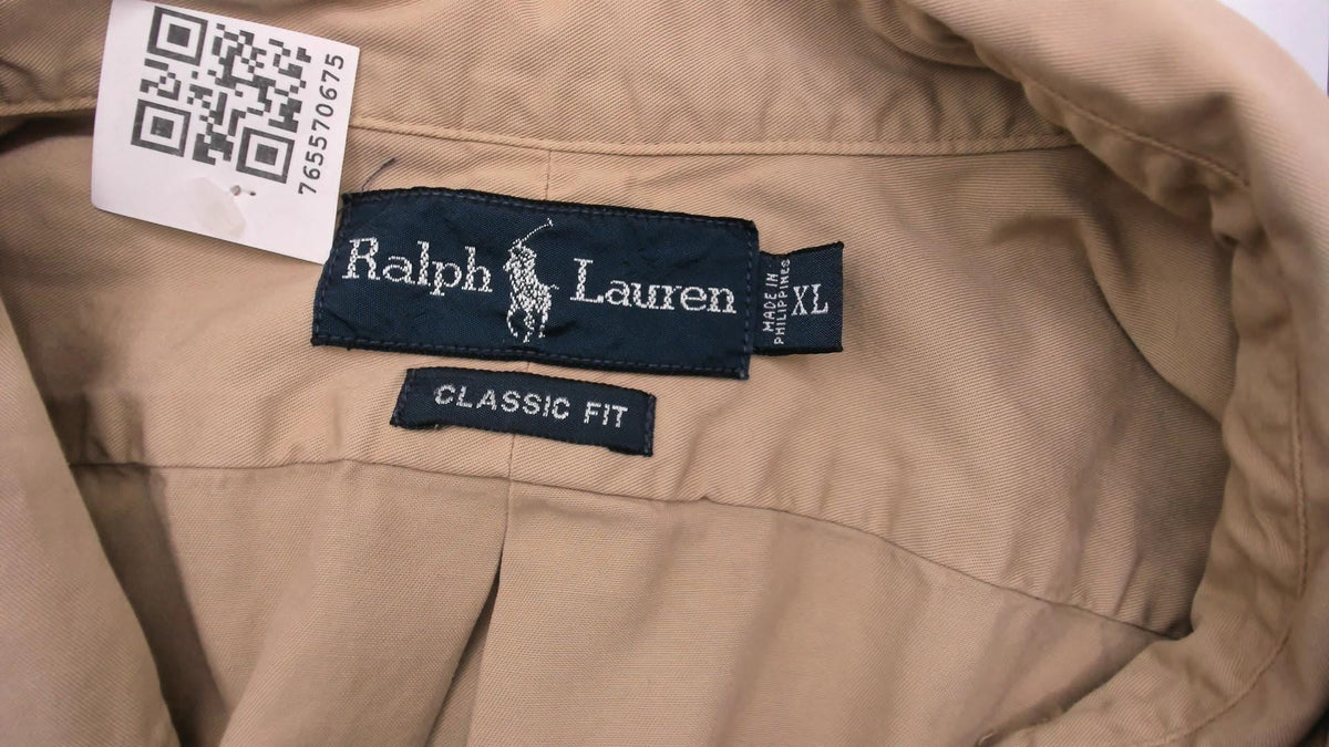 90s Ralph Lauren Tan Cotton Button Down Shirt Mens Extra Large XL