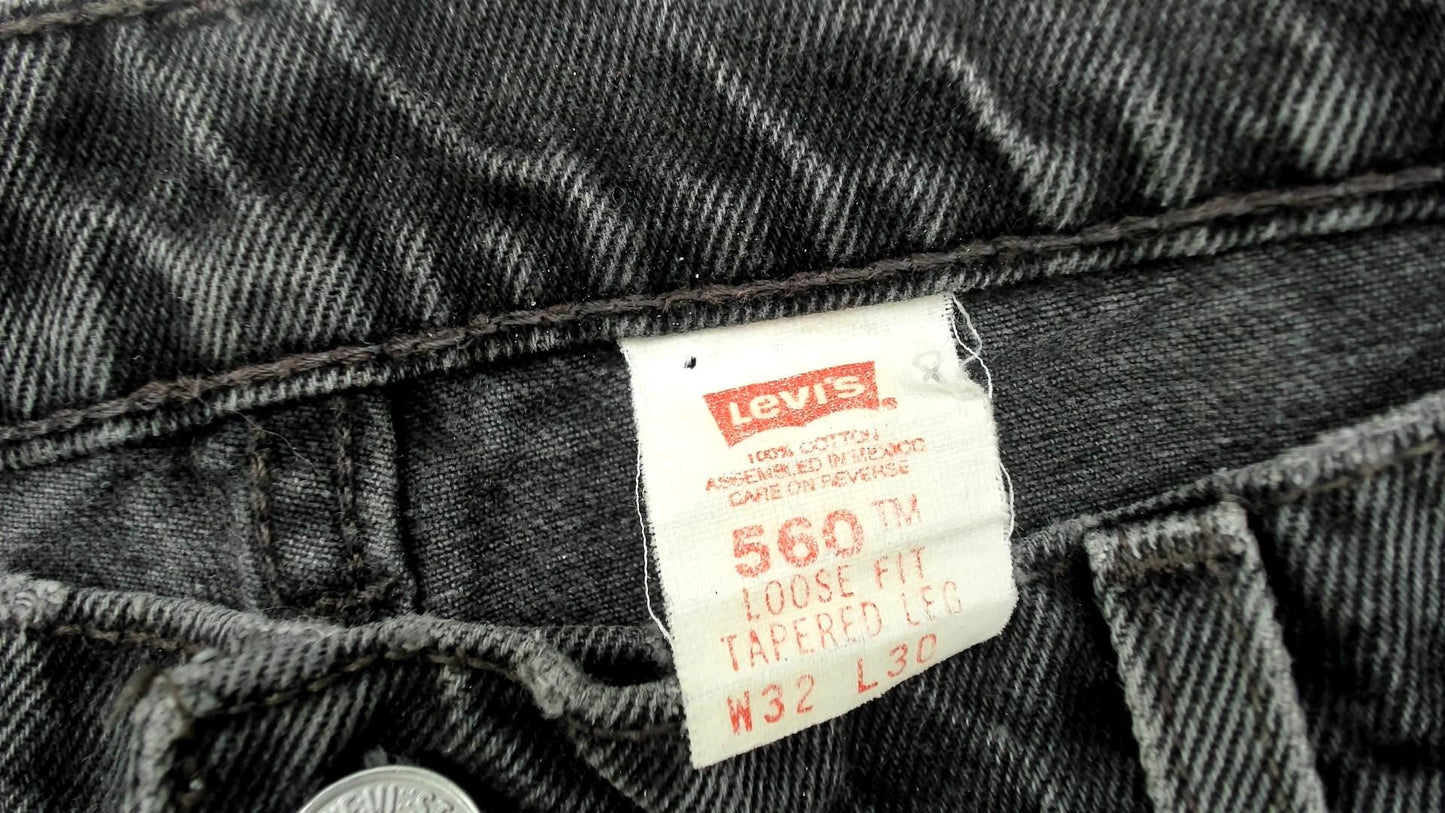 90s Levi's 560 Black Denim Jeans High Waist Relaxed Fit 32x30