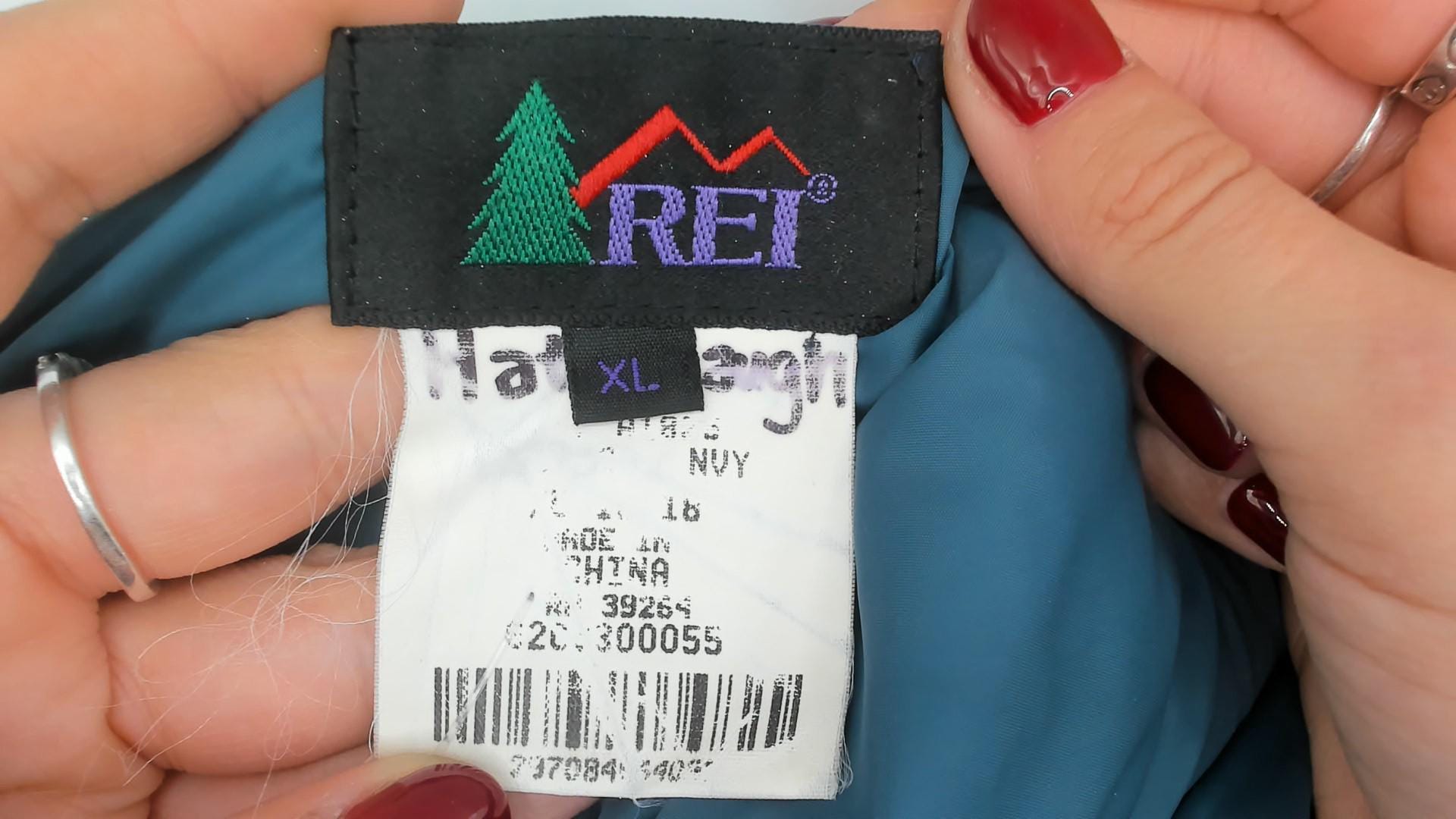 Y2K REI Goose Down Puffer Jacket Navy Teal Colorblock Hooded Extra Large XL