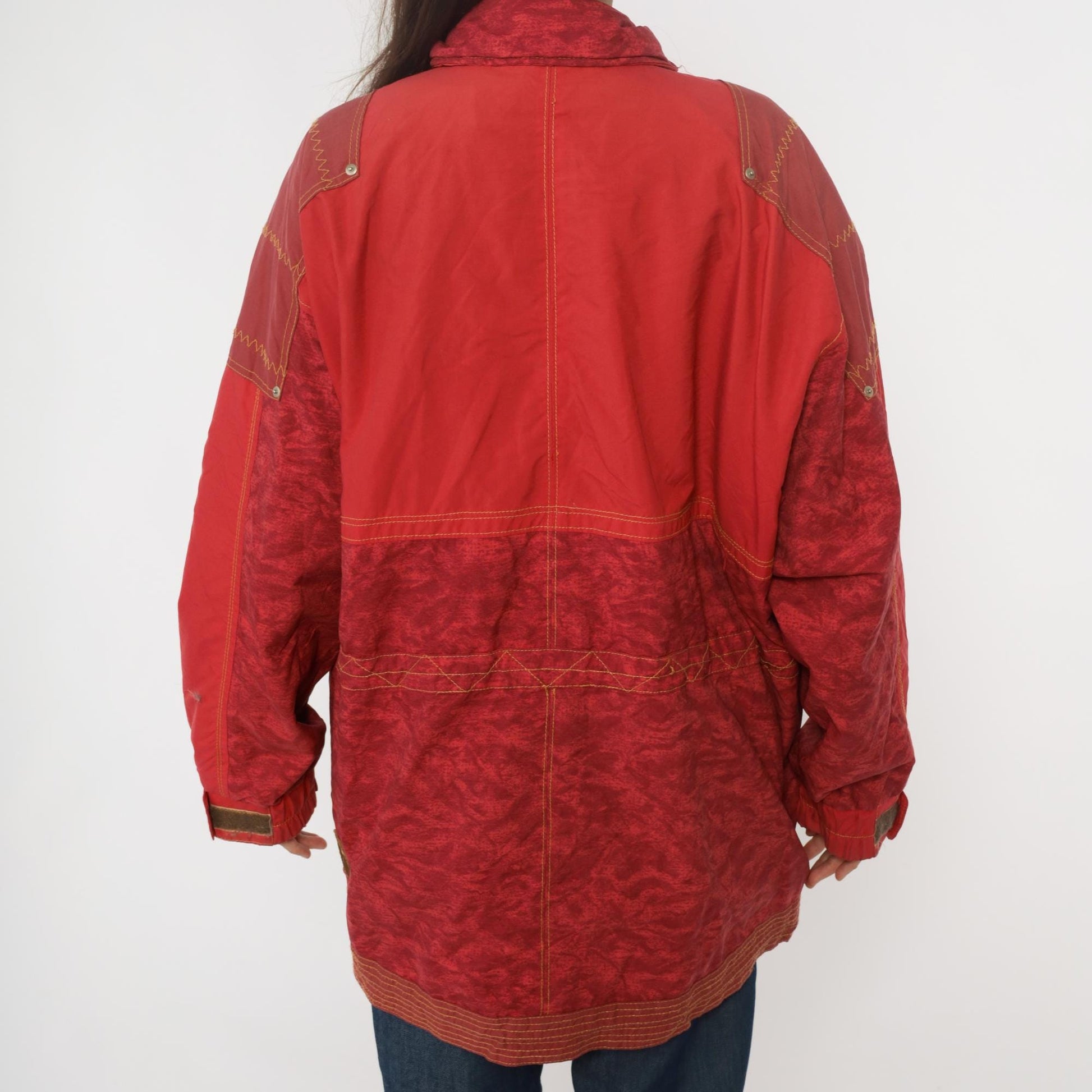 80s Obermeyer Red Nylon Windbreaker Ski Jacket Colour-Block Extra Large XL