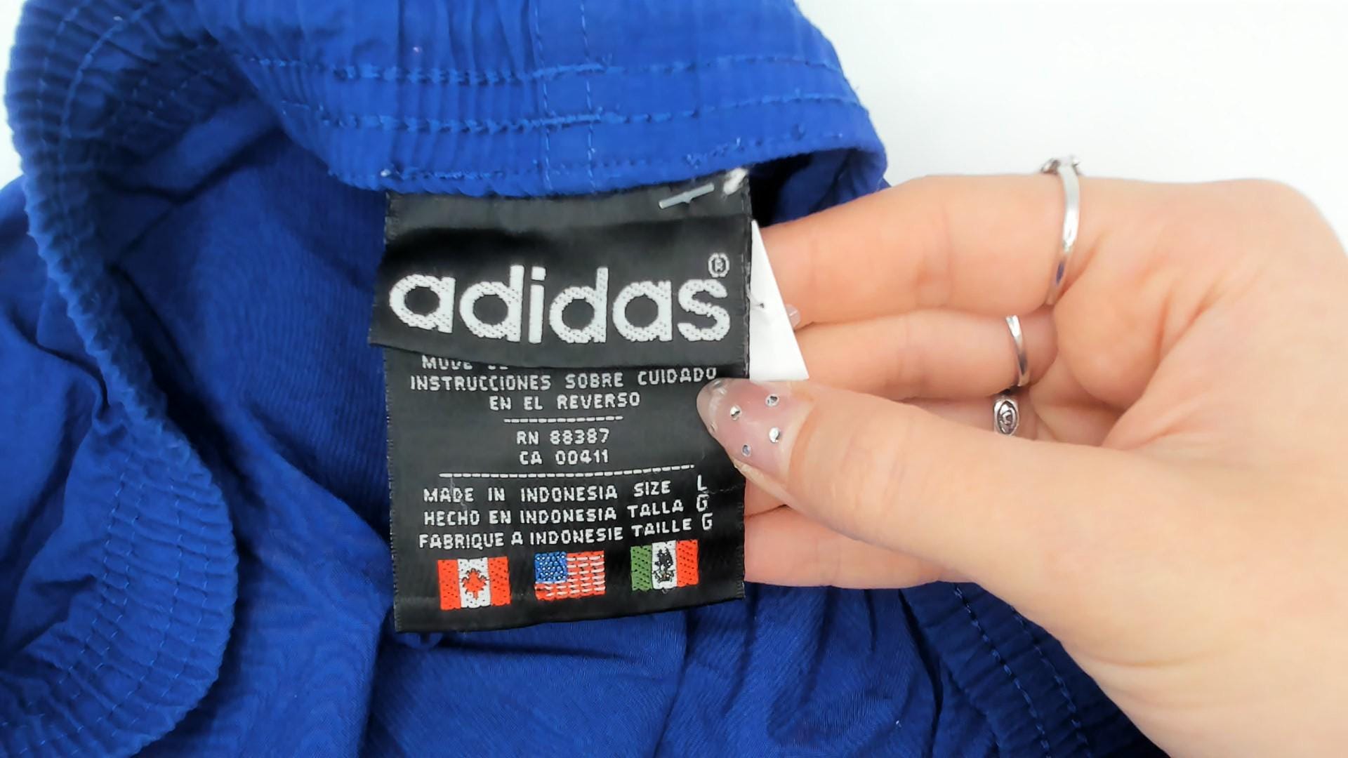 90s Adidas Royal Blue Track Pants Nylon Windbreaker Elastic Waist Large L
