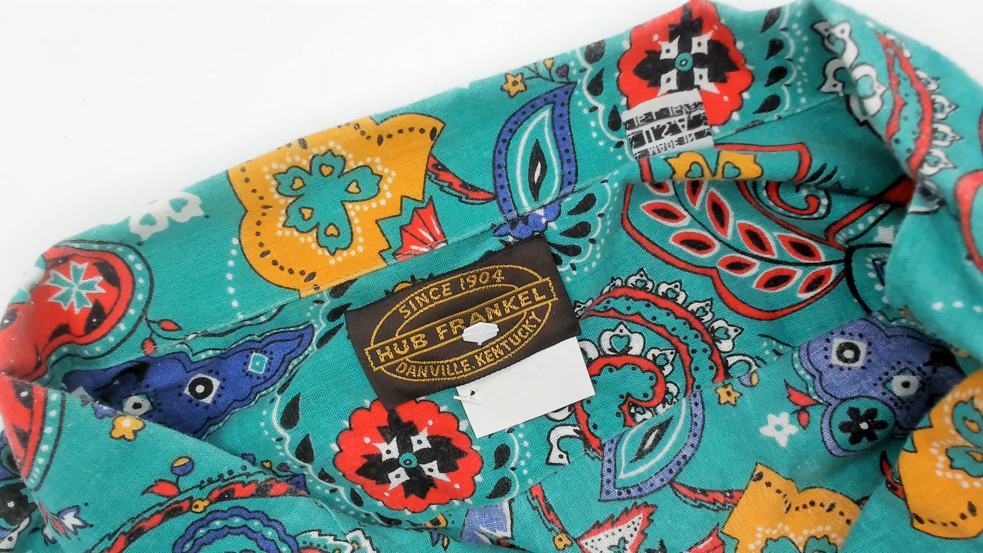 90s Hub Frankel Turquoise Paisley Button-Up Shirt Short Sleeve Large L