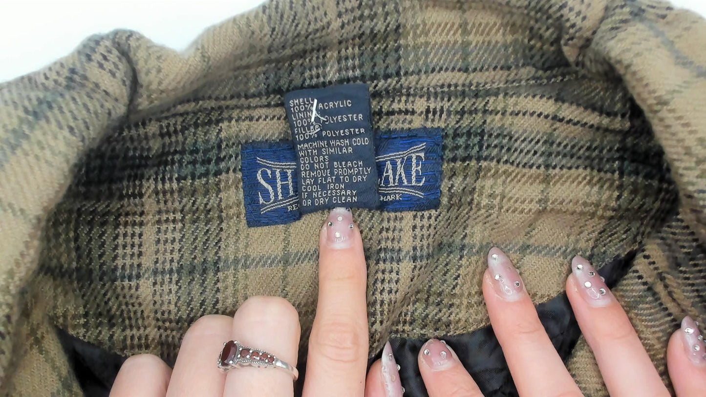 Y2K Shaver Lake Plaid Shirt Jacket Brown Green Checked Collared Large L