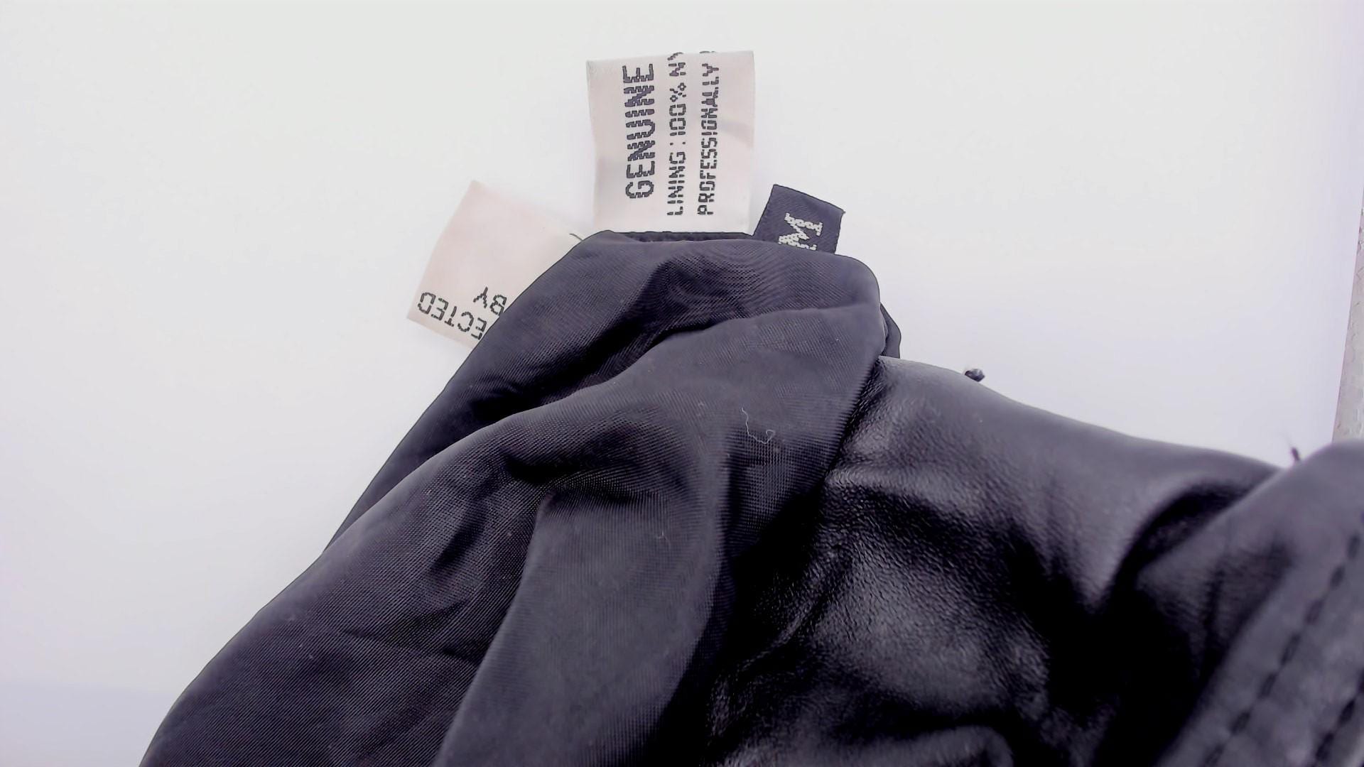 90s Black Leather Bomber Jacket Embossed Shawl Collar Medium M