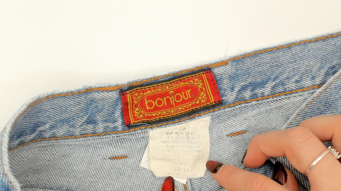 90s Bonjour High Waisted Mom Jeans Light Wash Tapered Denim Medium